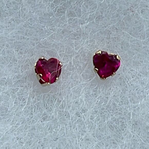 Tiny 14K heart shaped ruby stud earrings